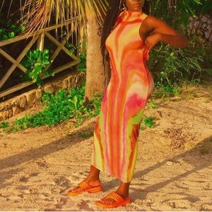 Midi Dress in Neon Watercolor